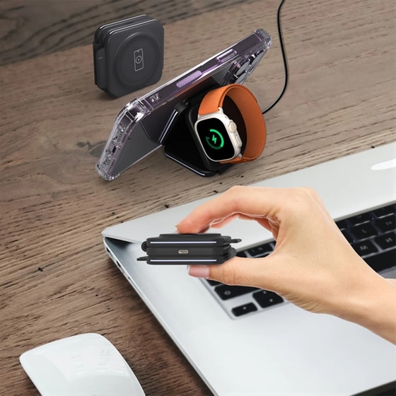 Ασύρματος Φορτιστής Baykron Premium Trio Folding Charger 3 in 1 Qi MagSafe - Black image 4
