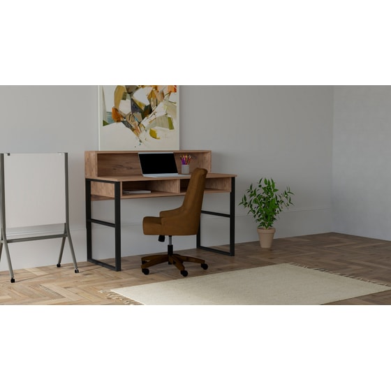 Γραφείo Μελέτης 24Mall Brescia από Μοριοσανίδα 120x55x95.8 cm - Μπεζ/Μαύρο image 1