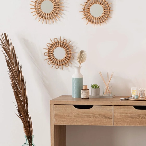 Σετ Διακοσμητικοί Καθρέφτες Τοίχου Spitishop Ξύλινοι 3 Tμχ Φ27x3 cm - Φυσικό image 2