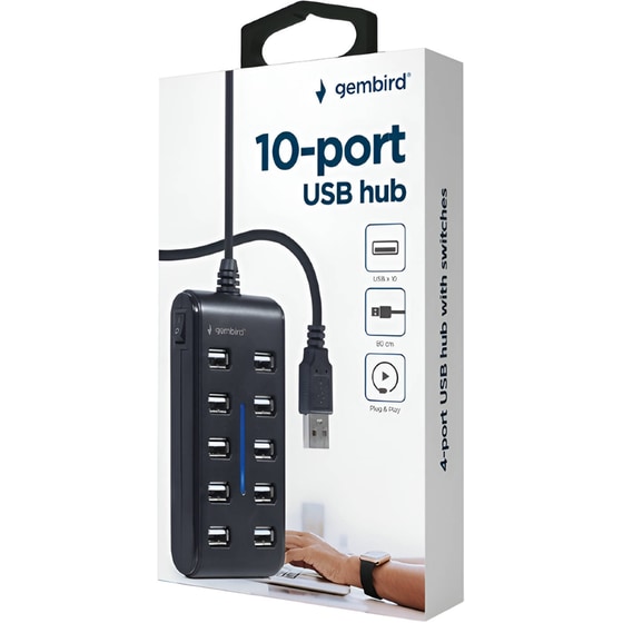 Gembird UHB-U2P10P-01 USB Hub 10-Port USB 2.0 συμβατό με USB-A image 4