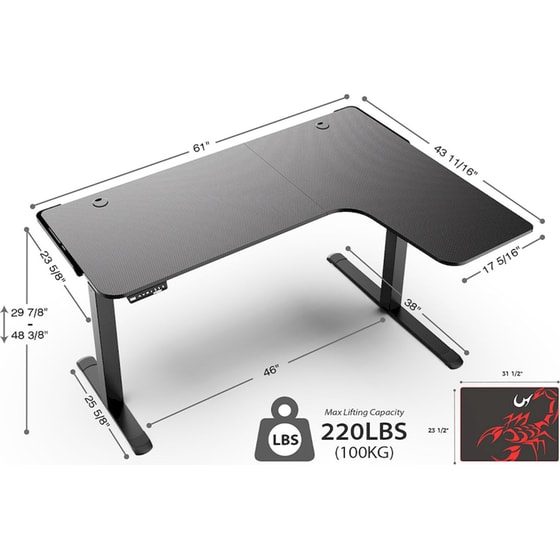 Γραφείο Γωνιακό Gaming/ Εργασίας Eureka Ergonomic ERK-EGD-L60R-B-US 155x106x76-123cm image 1