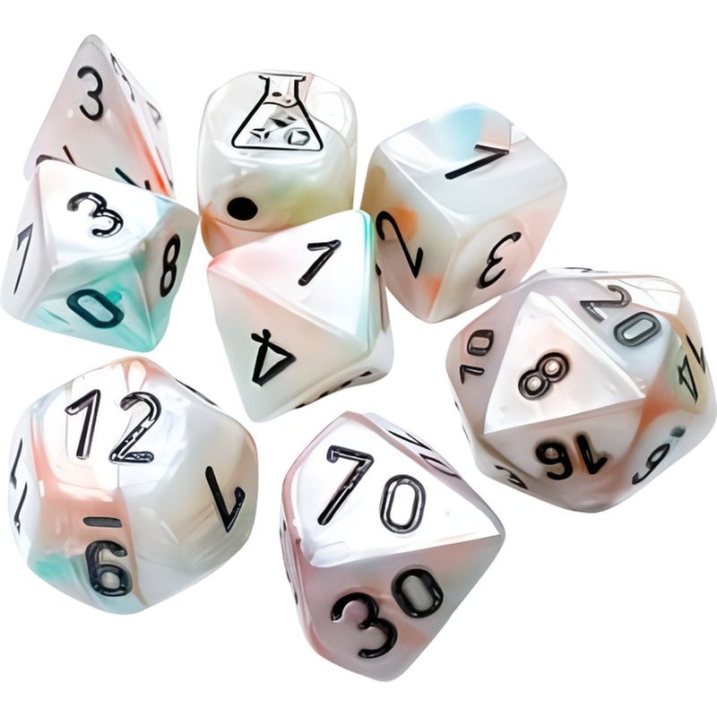 Lustrous Sea Shell/black Polyhedral 7-die Set CHESSEX