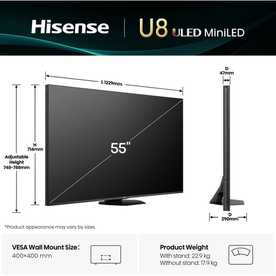 Hisense Mini-LED 55" 4K Smart Τηλεόραση 55U8Q image 2