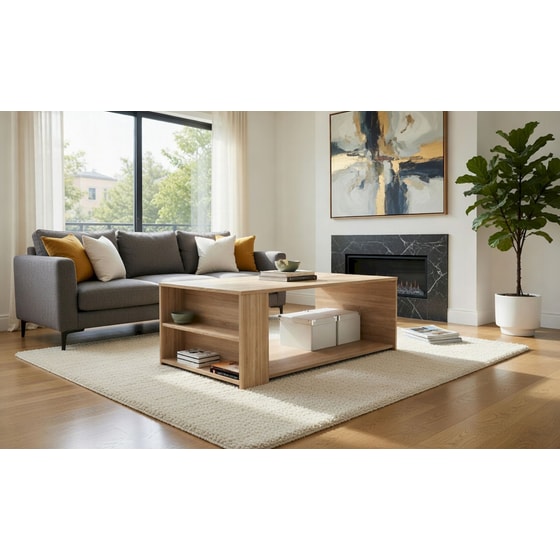 Τραπεζάκι Σαλονιού με Ράφια Kitwood 100x60cm από Μελαμίνη - Φυσικό/ Δρυς image 2