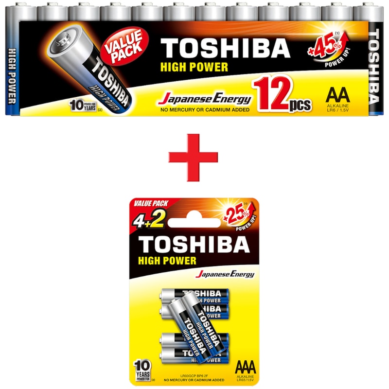 TOSHIBA Μπαταρία Toshiba Alkaline AA LR6 FIMP12 AAA LR03 BP6