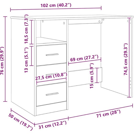 Γραφείο VidaXL από Επεξεργασμένο Ξύλο 102x50x76 cm - Artisan Δρυς image 9