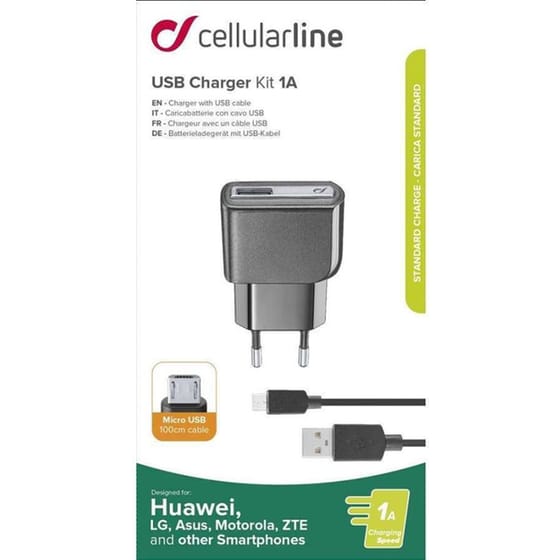 Σετ Φόρτισης Cellular Line Usb 5W 1A with cable Usb to micro USB - Black image 1