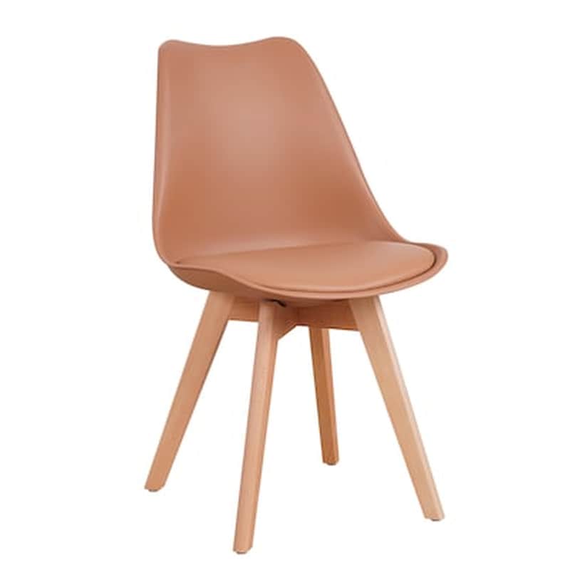 ESMARKET Καρέκλα Esmarket Grough Cappuccino Pp/Pu/Ξύλο 49x56x83cm - Καφέ