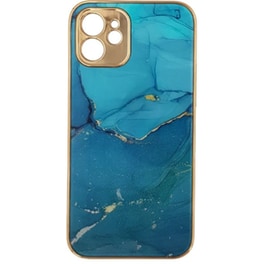 Θήκη Apple iPhone 12 - GΚΚ Electroplate Marble Glass Case - Γαλάζιο