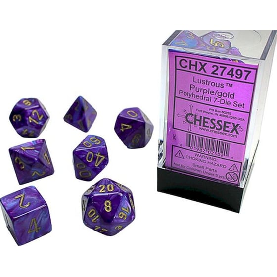 Σετ Ζάρια - 7 Dice Set Lustrous Polyhedral Purple With Gold Chessex image 1