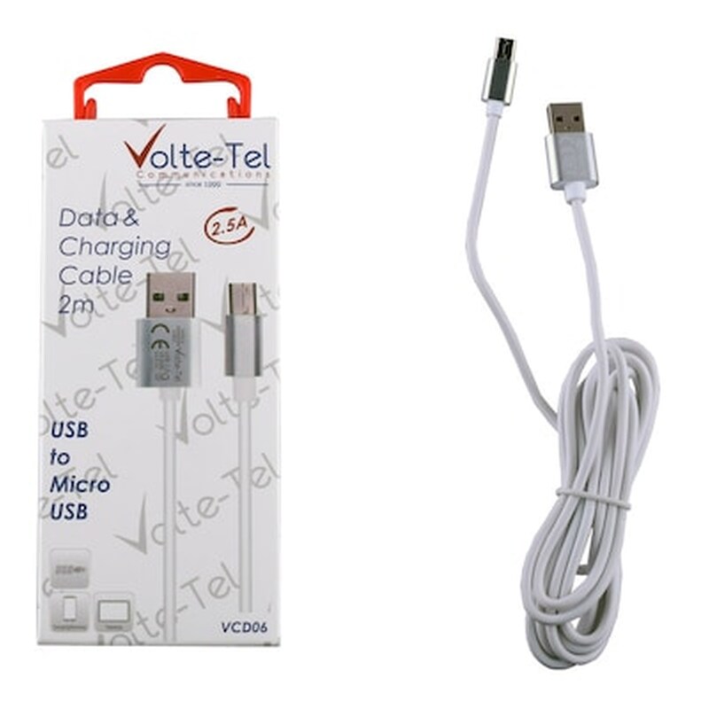 VOLTE-TEL Καλώδιο δεδομένων Volte-tel Vcd06 Aluminium Micro Usb 2.5A 2m - White