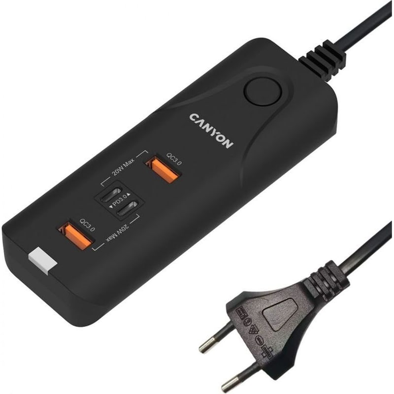 CANYON Canyon Power Adapter PD 20W / QC 3.0 18W 2x USB-A 2x USB-C - Μαύρο