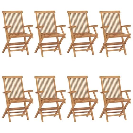 Vidaxl Καρέκλες Κήπου 8 Τεμ. Από Μασίφ Ξύλο Teak Με Γαλάζια Μαξιλάρια image 2