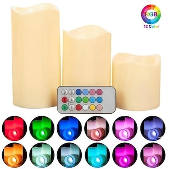 Διακοσμητικά Αληθινά Κεριά Σετ  12 Led Rgb Με Τηλεχειριστήριο Εσωτερικού Χώρου - Βανίλια image 0