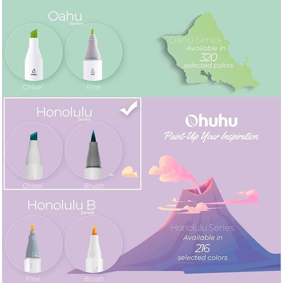 Alcohol Art Markers Σετ Μαρκαδορων 24 Βασικων Χρωματων Brush Chisel Ohuhu Honolulu (80401-93) image 1