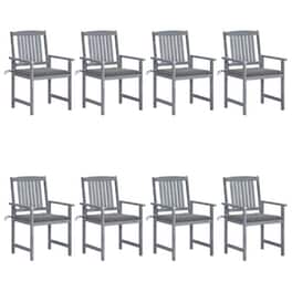 Vidaxl Καρέκλες Κήπου 8 Τεμ. Γκρι Από Μασίφ Ξύλο Ακακίας Με Μαξιλάρια