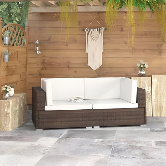 Γωνιακά Καθίσματα VidaXL Τμηματικά  2 τμχ με Μαξιλάρια από  Συνθετικό Ρατάν 70x70x54 cm  - Καφέ/Κρεμ image 1