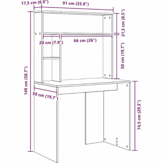 Γραφείο VidaXL από Επεξεργασμένο Ξύλο 91x50x149 cm - Μαύρη Οξιά image 9
