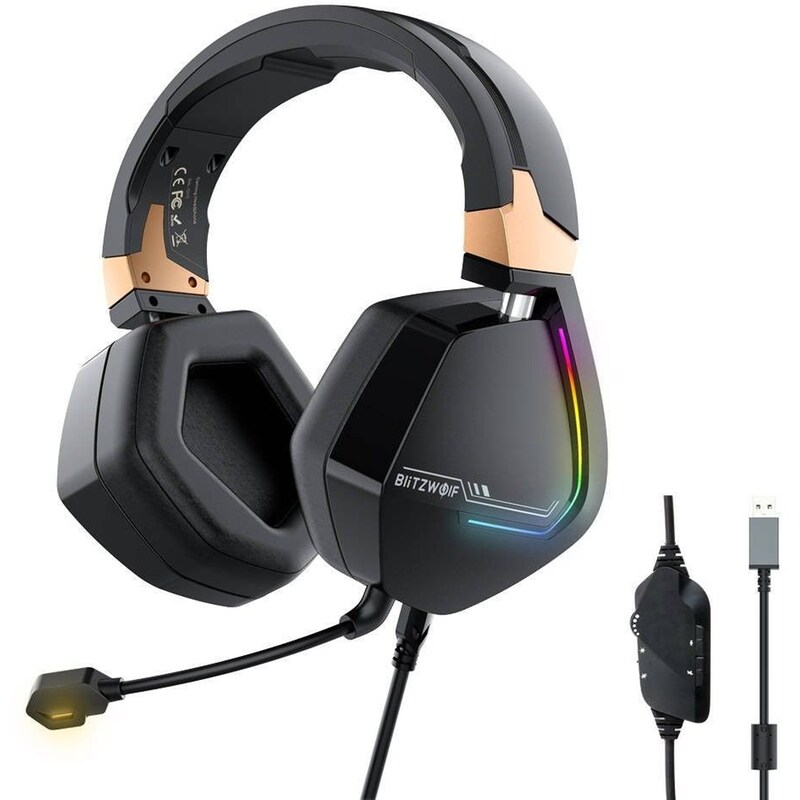 BLITZWOLF BlitzWolf BW-GH2 Gaming Ενσύρματα Ακουστικά USB με RGB Φωτισμό Μαύρα