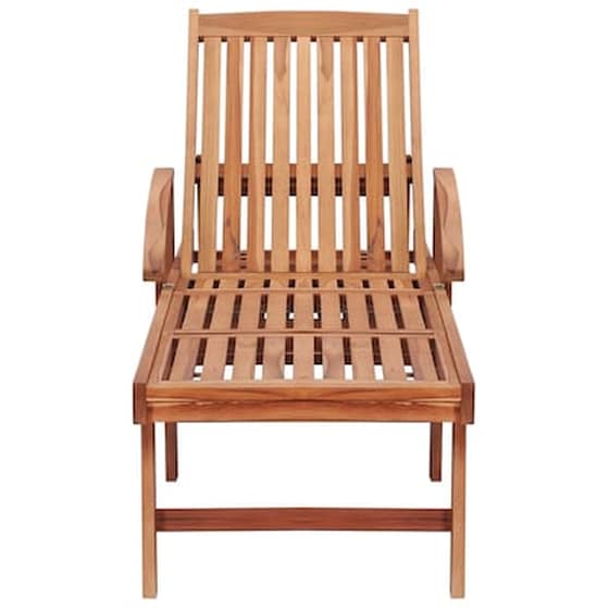 Ξαπλώστρα VidaXL με Μαξιλάρι από Μασίφ Ξύλο Teak 195x59.5  cm - Φυσικό Χρώμα Ξύλου/Μπεζ image 4
