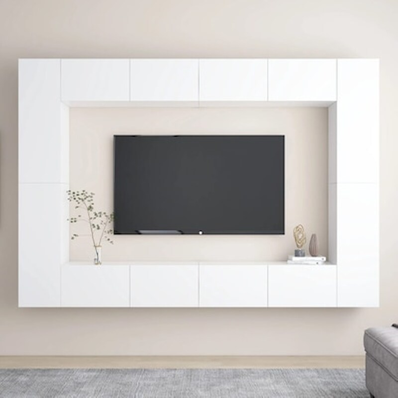 Έπιπλα Τηλεόρασης Vidaxl Μοριοσανίδα 8 Τμχ 100x30x30 cm - Λευκό