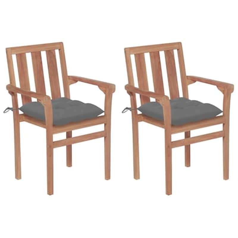 Vidaxl Καρέκλες Κήπου 2 Τεμ. Από Μασίφ Ξύλο Teak Με Γκρι Μαξιλάρια