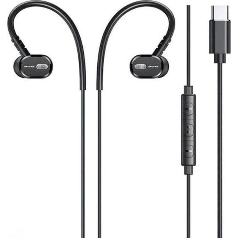 Ακουστικά Handsfree Ear-hook Awei TC-6 USB-C - Μαύρο