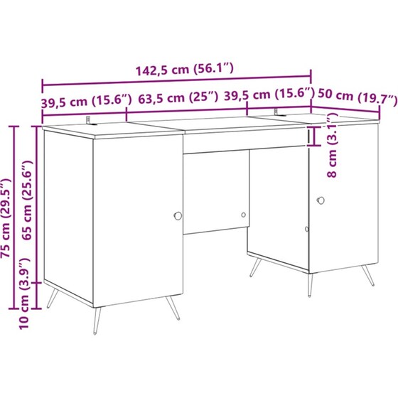 Γραφείο VidaXL από Επεξεργασμένο Ξύλο 142,5x50x75 cm - Sonoma Δρυς image 4
