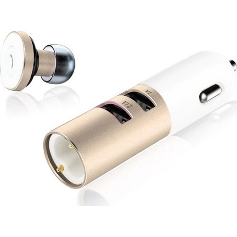 REMAX Set Φορτιστής Αυτοκινήτου Remax RB-T11C 2x USB με Ακουστικά Bluetooth - Gold