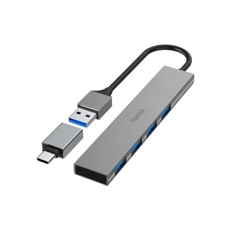 HAMA USB Hub Hama 4 Ports Ultraslim USB-A + USB-C