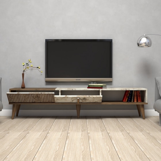 Έπιπλο Τηλεόρασης από Μοριοσανίδα  180x35x40cm  - Καρυδί/Λευκό image 2