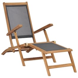 Ξαπλώστρα VidaXL με Υποπόδιο από Μασίφ Ξύλο Teak 152x60x90 cm - Μαύρο