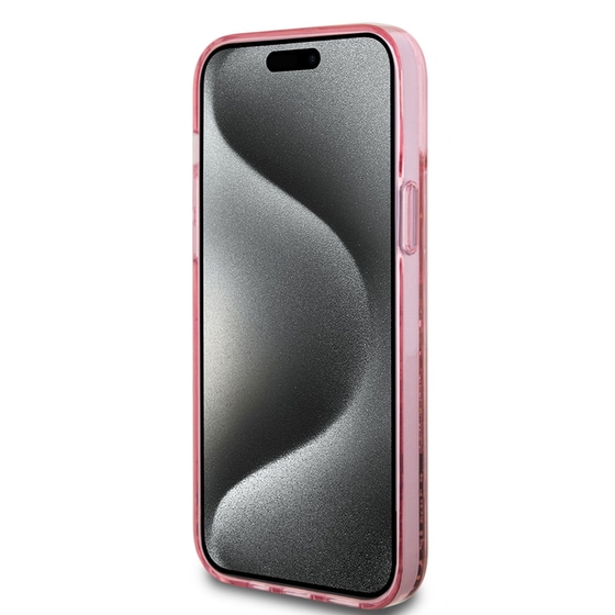 Θήκη Apple iPhone 15 Plus - Guess Liquid Glitter Gold Stripes - Ροζ image 5
