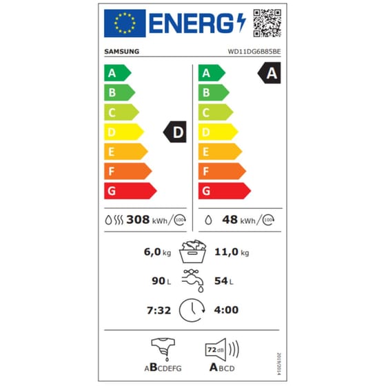 SAMSUNG WD11DG6B85BEU4 11kg/6kg 1.400 Στροφές Λευκό Πλυντήριο Στεγνωτήριο Ρούχων image 4