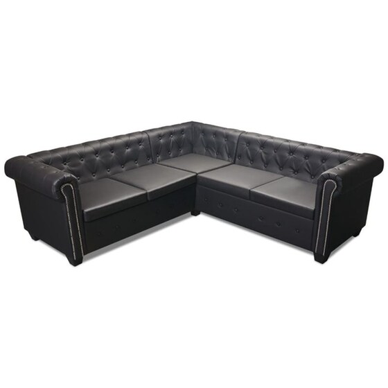 Γωνιακός Πενταθέσιος Καναπές VidaXL Chesterfield 205x205cm - Μαύρο image 2