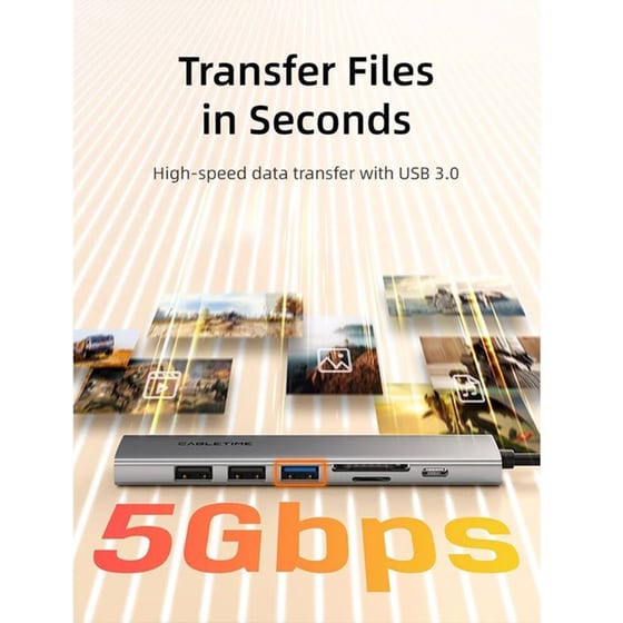 Docking Station Cabletime CT-HBP2-AG7 7-Ports συμβατό με USB-C, HDMI, SD, micro SD, USB-A - Γκρι image 3