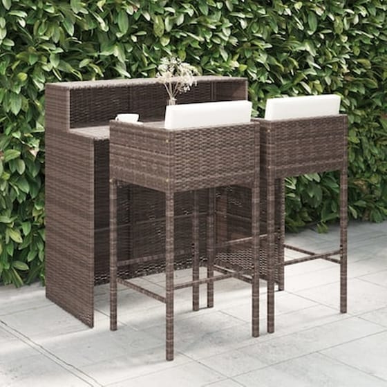 Vidaxl Σετ Επίπλων Μπαρ Κήπου 3 Τεμ. Καφέ Συνθετικό Ρατάν Με Μαξιλάρια image 0