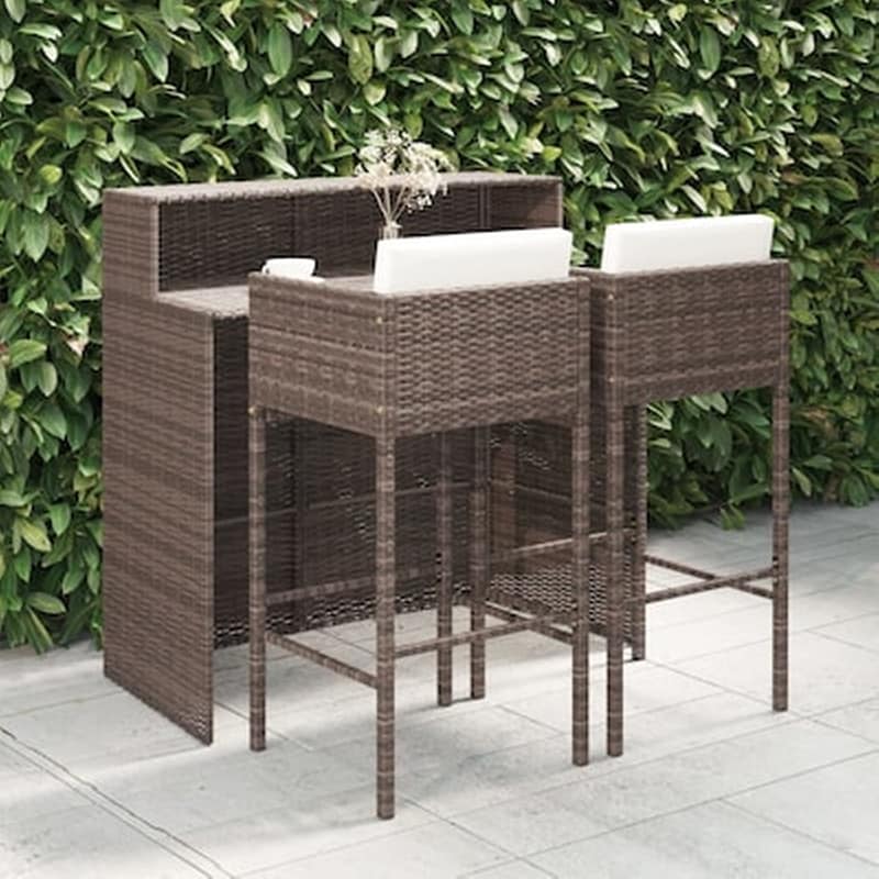 Vidaxl Σετ Επίπλων Μπαρ Κήπου 3 Τεμ. Καφέ Συνθετικό Ρατάν Με Μαξιλάρια VIDAXL