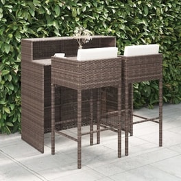 Vidaxl Σετ Επίπλων Μπαρ Κήπου 3 Τεμ. Καφέ Συνθετικό Ρατάν Με Μαξιλάρια