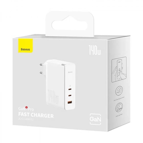 Φορτιστής Πρίζας Baseus GaN5 Pro 2x USB-C/1x USB 140W - White CCGP100202 image 3