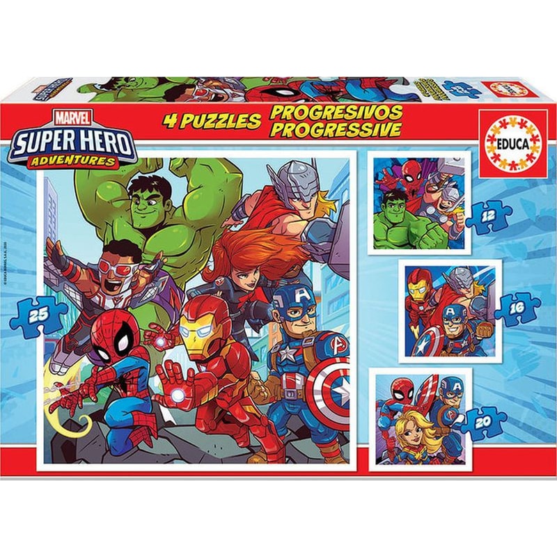 Παιδικό Παζλ Educa Marvel Super Hero Adventures 4 (12,16,20 και 25 Κομμάτια)