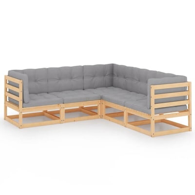 Vidaxl Σαλόνι Κήπου 5 Τεμαχίων Από Μασίφ Ξύλο Πεύκου Με Μαξιλάρια VIDAXL