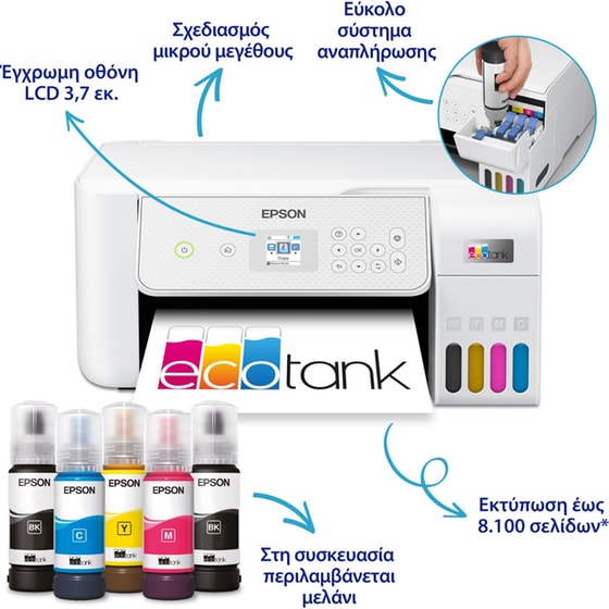 EPSON EcoTank L3286 Εχρωμο Πολυμηχάνημα Inkjet Α4 με δοχεία μελανιού, WiFi image 1