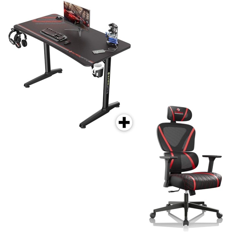 Σετ Eureka Ergonomic Γραφείο Gaming ERK-GIP-P47B-V1 Καρέκλα ERK-GC06-R