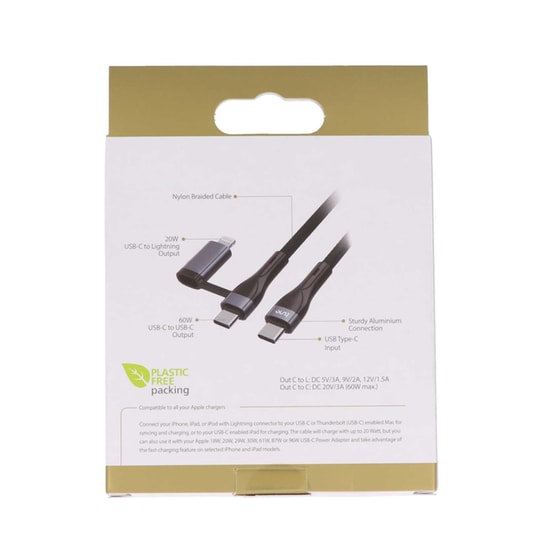 Σετ Καλωδίων Tune TechFlex Braided USB-C σε USB-C/Lightning 60W 1.5m - Black image 1
