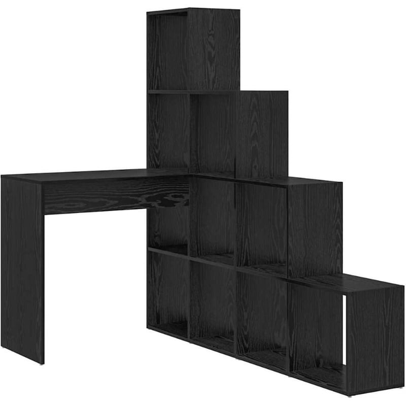 Γωνιακό Γραφείο VidaXL με Ράφι 101,5x149,5x149,5 cm - Μαύρη Οξιά