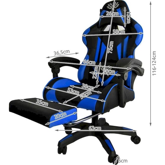 Καρέκλα Gaming Malatec 8978 με Υποπόδιο από Οικολογικό Δέρμα - Μαύρη/Μπλε image 5