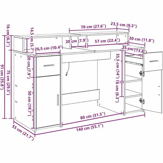 Γραφείο VidaXL από Επεξεργασμένο Ξύλο 140x55x91 cm - Μαύρη Δρυς image 13
