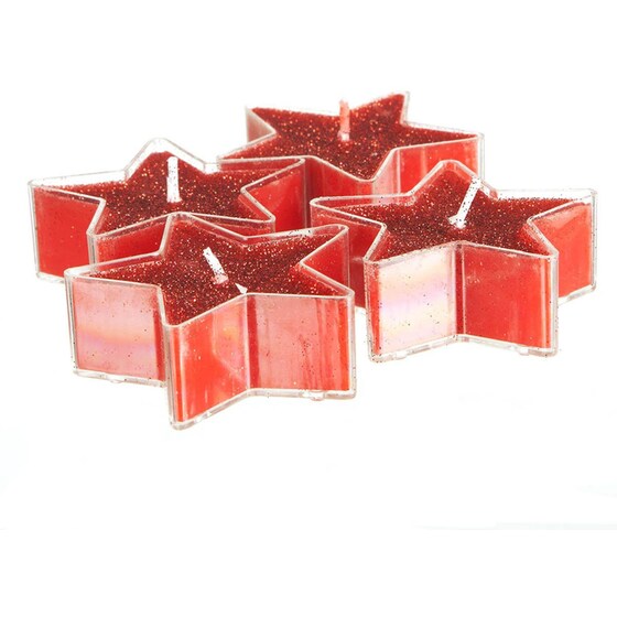 Χριστουγεννιάτικα Κεριά Ρεσώ SpitiShop Stars Red 4 τμχ image 0