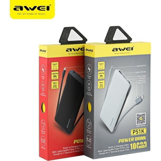 Powerbank Awei P51K 10.000 mAh - Μαύρο image 1
